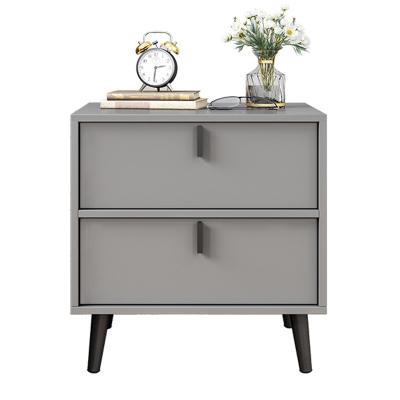 China Modern Design Style Bedside Storage Nordic Minimalist Square Bedside Table Gray Wooden Bedroom With Three Drawers for sale