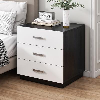 China Modern design minimalist Nordic square wood color table bedside storage style wooden bedside table for bedroom, three drawers for sale