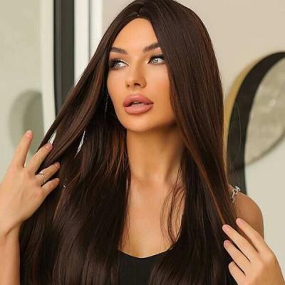 China The other wigs supplier wholesale luxury natural straight brown brown rooted silk top wig hair suction bone double rooted wig for sale