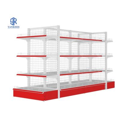 China Double Sided Grocery Rack 4 Layers Supermarket Gondola System Shelves Equipment Shelf Supermarket for sale