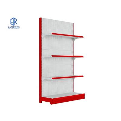 China Customized Double Sided Floor Standing Shelves Potato Chips Food Display Stand For Supermarket for sale