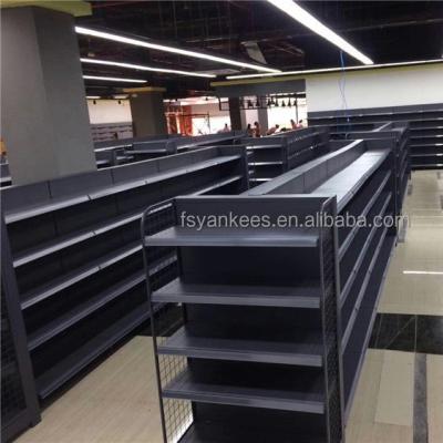 China Double Sided Customized Free Standing Potato Chips Floor Display Stand For Supermarket Customized Black Store Shelf for sale