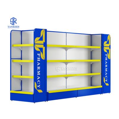 China White Shelf Pharmacy Supermarket Double Sided Medical Store Shelves With Double Sided Led Light Factory Wholesale for sale