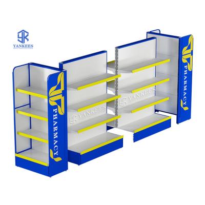 China Popular Wholesale Double-Sided Wall Rack High Quality Health Store Shelves Pharmacy Display Convenience Store Pharmacy for sale