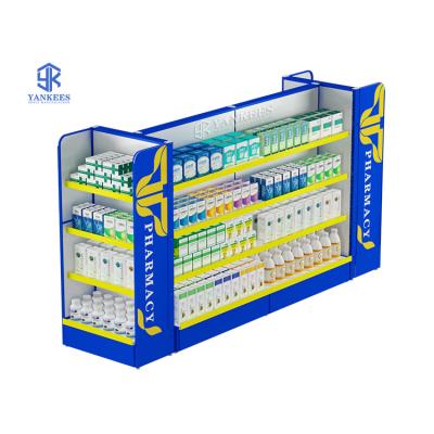 China Double-sided double-sided rack pharmacy shelves store racks metal can be customized interior display racks furniture store medical counter for sale