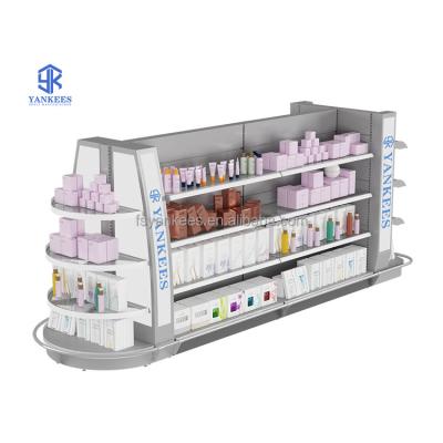 China Double Sided Supermarket Cosmetic Supermarket Shelves White Store Shelves With Led Light for sale