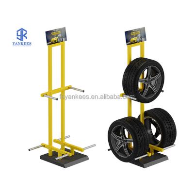 China Customized Double Sided Wheel Display Rack Auto Repair Shop Accessories Shelves Car Wheel Tire Display Rack for sale