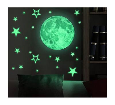 China Custom Brighter and Longer Time PVC Wall Stickers for Kids Room Night Glow in the Dark Stars and Moon Wall Decoration Modern 3D Sticker for sale