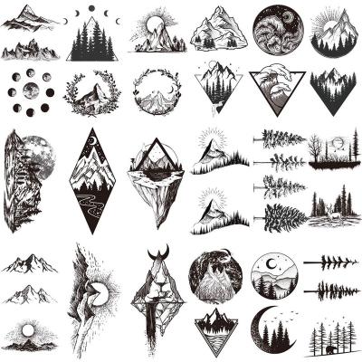 China Art Drawing Waterproof Fake Black Temporary Tattoo Sticker Cover Women Body Arm Sea Armor Sea Armor Temporary Triangle Mountain Geometry Fake Tattoo for sale