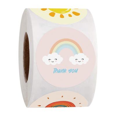 China Round Barcode Cartoon Thank You Stickers Cute Sun Rainbow Clouds Sticker For Gift Handmade Decor Labels Kids To Reward Stickers for sale