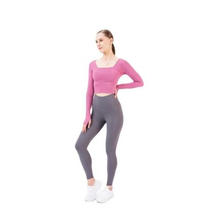 China Sportswear Breathable Trapeze Collar Yoga Shirts Women Gym Sport Butt Lift Leggings Set High Waisted Yoga Pants Yoga Two Piece Set for sale