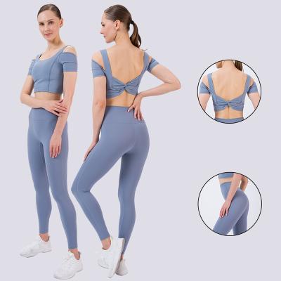 China TikTok Breathable Backless Workout Tank Tops 2 Piece T-shirt Yoga Set Seamless Shorts for sale