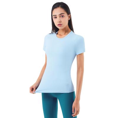 China Summer Yoga Shirts Breathable Women Round Collar Slim Fitness Yoga T-shirt Quick Dry Skin-Friendly Woman for sale