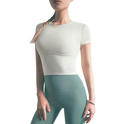 China Line Breathable Sport Sports High Waist Chest Women Round Collar T Shirt Yoga Fitness Dri-Fit T-Shirt Tops for sale