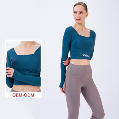 China Breathable Gym Workout Stylish Women Long Sleeve Spandex Fitness Dryfit Yoga Shirt for sale