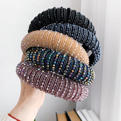 China European and American sponge bead resin wide-rim hair snap headdress retro cloth+resin headband for sale