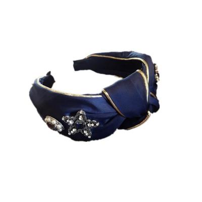 China High End Cloth Hair Accessories Women's Super Diamond-studded Phnom Penh Snap Headband Knotted Cloth Edge Wide Headband for sale