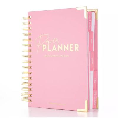 China Daily Weekly Monthly Planner Leter Custom Logo 2023 A5 Pink Spiral Weekly Monthly Manifestation Goal Diary Journal Planner Agenda Notebook With Gift Box for sale