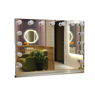 China Luminous Makeup Use Touch Lit Mirror Hollywood Cosmetic Blue Tooth Dressing Table Mirror for sale