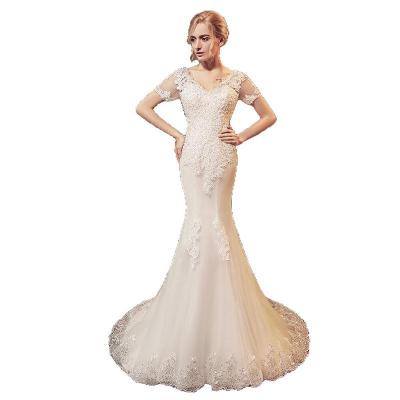 China S682F 2021 new Anti-wrinkle bride looks small bridal dresses off-shoulder wedding dresses slim and simple fishtail girl tail for sale