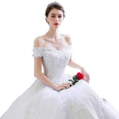 China Anti-wrinkle S634 The Starry Sky Bride Off The Shoulder Tail Tow Head Wedding Dress for sale