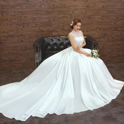 China Anti-wrinkle tube S625 small long tail cheap satin top bridal princess new wedding dress for sale