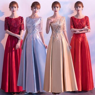 China S19 2021 new fashion evening dress host banquet long one dry cleaning different price style off the shoulder wedding bridesmaid dress for sale