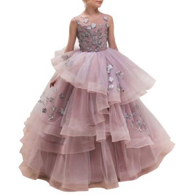 China S640F Luxury New Girls Party Dress Kids Stage Host Lace Sleeveless Performance Bridesmaid Dress for sale