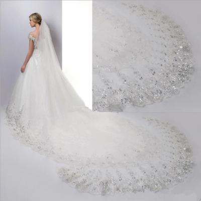 China Bridal Veils Wedding Veils Soft Touch Design S383 2021 Wholesale Luxury Bridal Lace Cathedral Cloth Long for sale