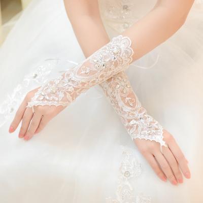 China S143A 2021 New Long Fingerless Bride Flower Rhinestone Embroidered Fingerless Wedding Bridal Gloves for sale