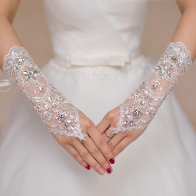 China S154A 2021 New Long Fingerless Bride Flower Rhinestone Embroidered Fingerless Wedding Bridal Gloves for sale