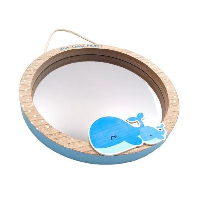 China Round Glass Wall Mirror with Hanging Clamp, Wood Frame Circle Mirror, Modern Decorative Mirror for Bedroom, Living Room and More for sale