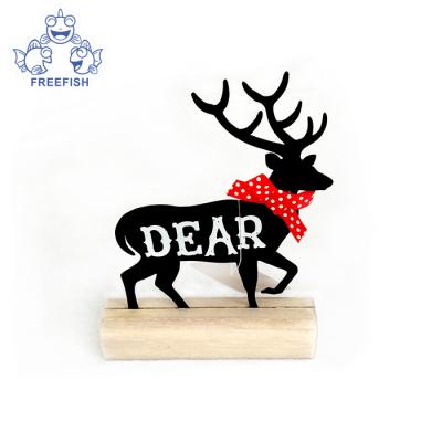 China Metal Home Decoration Irony Deer With Wooden Stand for sale