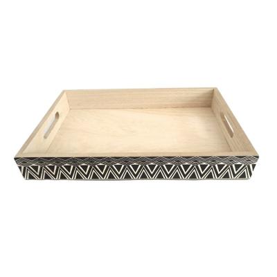 China Europe Screen Print Wooden Trays With Handles, Natural Handmade Wooden Serving Tray Vintage Decorative Platters for sale