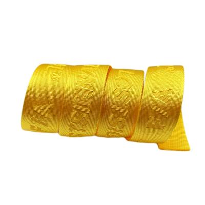 China Small Moq 38MM Elastic Custom Waterproof Logo Embossed Nylon Strap Webbing Tape For Bag for sale