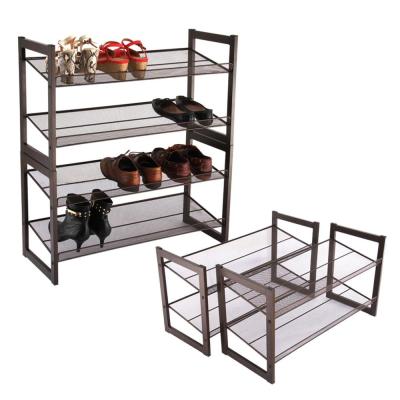 China 4-Tier Metal Mesh Utility Shoe Rack Storage Portable Bronze Organizer for sale