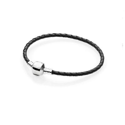 China Custom Sizes Jewelry S925 Strap Bracelet Clasp LogoFit ALE Charm Pendant FASHIONABLE Women Silver Black Original Leather Kids for sale