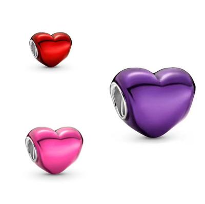 China Hot Trendy Christmas Jewelry Red Heart Charm Fit Bracelet For Logopandoraer Original Set Purple Beads Women Gift for sale