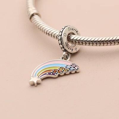 China Wholesale Woman Rainbow S925 Price Fit Cute Silver Pendant Pan Bracelet Original Logo ALE Color Star Charm Factory for sale