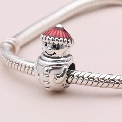 China Hot FASHIONABLE Red Hat Snowman Cartoon Charm Jewelry Fit Bracelet Necklace With Logopandoraer Original Christmas Women Gift for sale