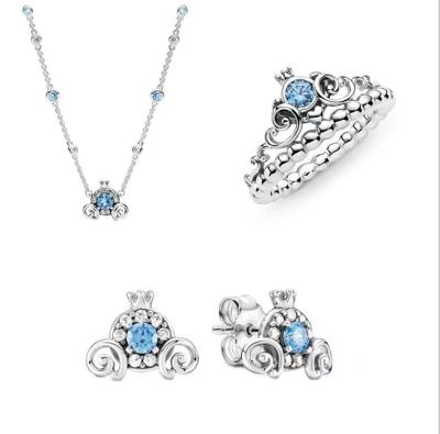 China Cute Silver S925 Pumpkin Set Blue Pan Ringdo Zircon Charm Crystal Pendant Earrings For Jewelry Making Women for sale