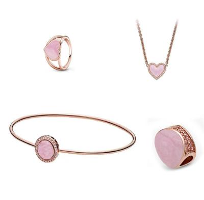 China High quality jewelry set s925 silver rose gold thin layer heart women jewelry set FashionGift western original rings party doraer fit bracelet logopan for sale