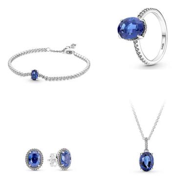 China High Quality Jewelry Set Hot Women's Jewelry Set Blue Water Drop Zirconia With Original Logopandoraer S925silver Fit Bracelet Pendant Set for sale