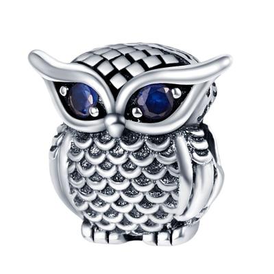 China New Cute Couples S925 Silver Plated Owl Bead Charm Fits DIY Designer Jewelry Kids Jewelry Bracelet Necklace for sale