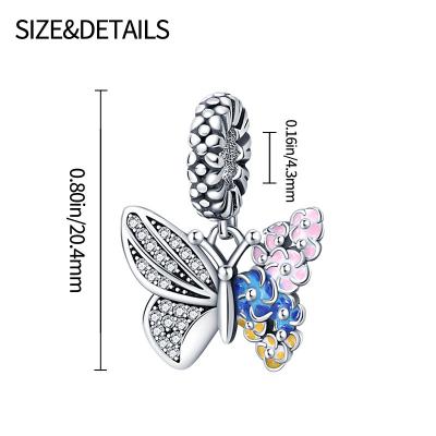 China Hot Cute Designer DIY S925 Jewelry Silver Plated Charm Fit Bracelet Spring Flower Butterfly Zircon Crystal Kids Jewelry For Women for sale