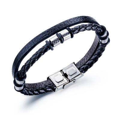 China Hot Selling Hiphop Men's Jewelry Fashion Stainless Steel Bracelet Black Hip Hop Leather 316titanium Gift for sale