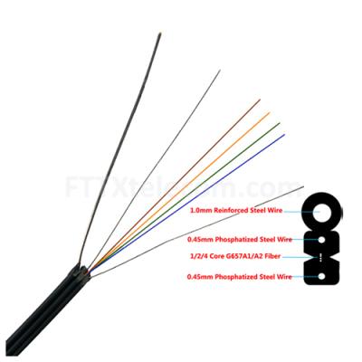 China In Air Duct or Outdoor Cheap Indoor 1core 2F , 4 Core 8 Fiber 3 Steel (FRP) Self Supporting 2 Core Ftth Drop Cable Price for sale