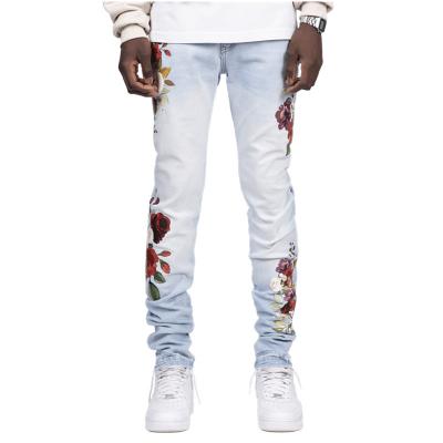 China Factory wholesale design QUICK DRY customized high end mens fashion brand embroidery gaiters slim fit elastic jeans mens casual pants for sale