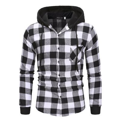 China Wholesale Custom Men's Lattice Long Shirts Anti-Wrinkle Design Big Long Sleeved Hooded Casual Men's Hot Selling Products Sense for sale