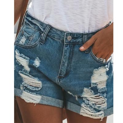 China Wholesale High Quality Summer QUICK DRY Custom Fitted Elastic Embroidered Jeans Shorts Rip Sexy Jeans Women Hot Pants for sale